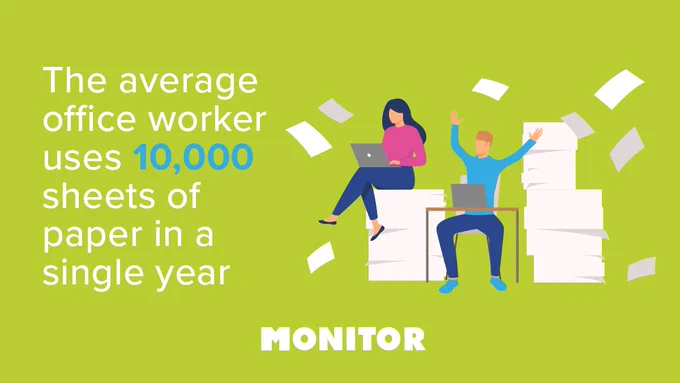 The average office worker uses 10,000 sheets of paper in a single year