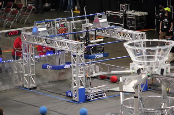 Our robot (2200) and others hanging from the hanger.
