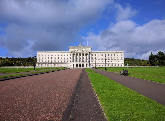 The image shows Stormont Castle in Northern Ireland.