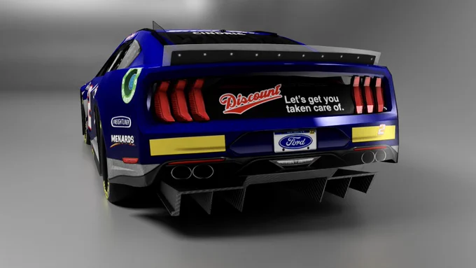 Rear render of the Austin Cindric virtual race car designed to look like a 2005 era Rusty Wallace race car. For the NASCAR Racing 2003 Season computer simulation.