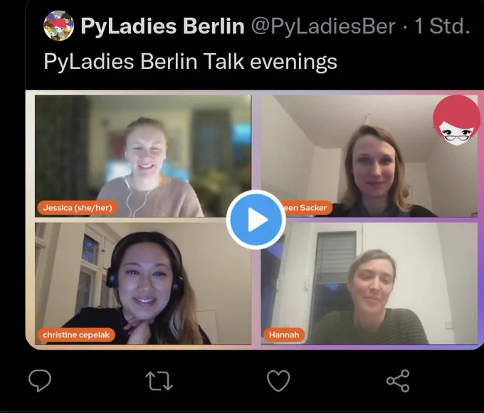 Screenshot of Pyladies talk with Christine Cepelak, Doreen Sacker, Jessica Greene and me