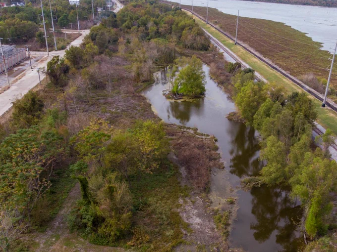 Sankofa Wetland Park and Nature Trail from an aerial view. Photo courtesy of Sankofa Community Development Corporation.