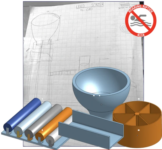 sketch with computer aided design ideas portraying a ways to sort legos