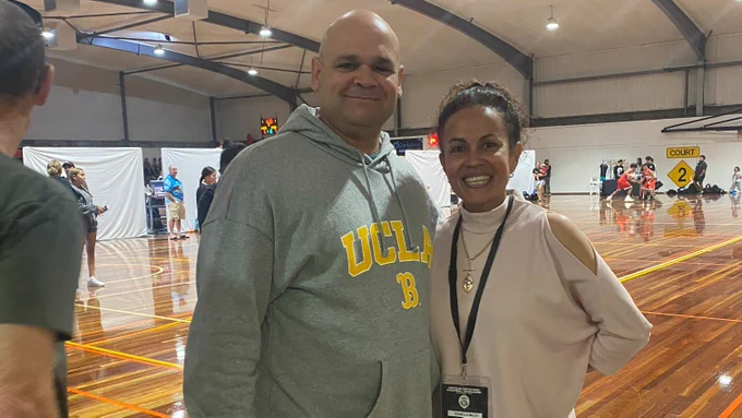NACCHO Chair Donnella Mills and fellow Director of NACCHO and CEO of Coonamble Aboriginal Health Service Phil Naden at the National Indigenous Basketball Tournament over the Easter weekend.  
