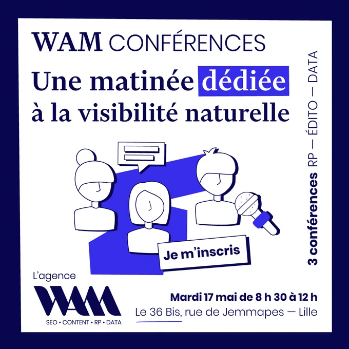 🎙️ 3 conférences au programme :
⚡ L’impact des Relations Presse sur la visibilité naturelle de votre marque présentée par Helder Fonseca et Anaïs Chauvigny
⚡ Quelle stratégie édito pour la visibilité naturelle et l’image de votre marque ? présentée par Christophe Richer 
⚡ CNIL et Google Analytics: Où en sommes-nous ? présentée par Martin Champetier