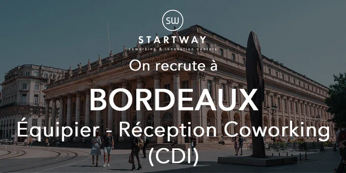 Pour continuer son développement Startway recrute des équipiers polyvalent pour aider les responsables de coworking de Bordeaux à animer et faire vivre nos espaces de travail et de vie. Startway en région aquitaine c'est 4 espaces de coworking à Arcachon, Le Haillan, Bordeaux Mériadeck et Bordeaux République.