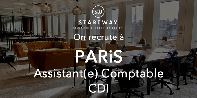 Pour continuer son développement Startway recrute 1 assistant(e) comptable sur Paris. Startway c'est une aventure démarrée en 2008 et aujourd'hui plus de 35 espaces de coworking à Lille, Lyon, Limonest, Nice, Marseille, DIjon, Paris, Poitiers, Strasbourg, Bordeaux, le Haillan, Arcachon, Issy les Moulineaux, La Défense.