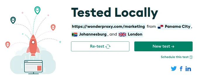 Screenshot of a testlocal.ly results page with a "Schedule this test" option