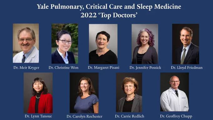 (A photo of Yale-PCCSM Drs. Kryger, Won, Pisani, Possick, Friedman, Tanoue, Rochester, Redlich and Chupp, all named 2022 Top Docs by Connecticut Magazine).