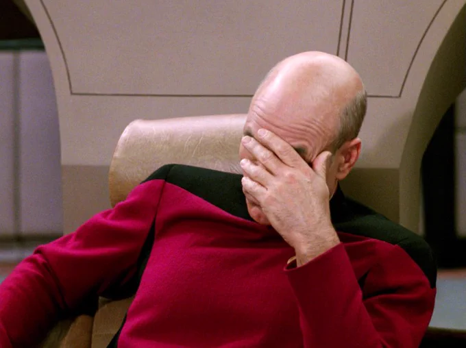The infamous picture (now meme) of Patrick Stewart from Star Trek facepalming