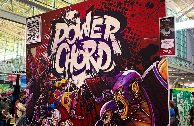 Power Chord booth with “Best Indie Game” nomination award from Marooners Rock