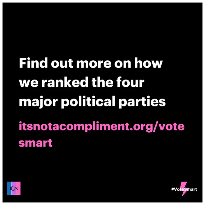 Tile 6: “Find out more on how we ranked the four major political parties itsnotacompliment.org/votesmart”.