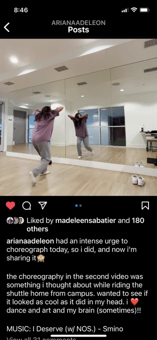 A screenshot of a recent post from Ariana's instagram, where she often shares videos of her freestyling.