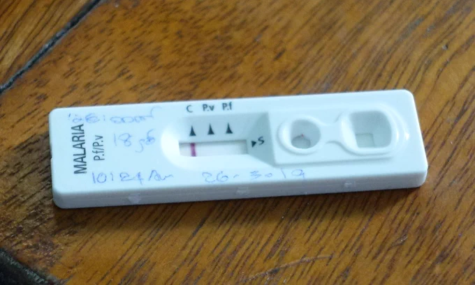 Hurtigtest for malaria anvendt i Laos i 2019.