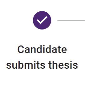 A screenshot of a purple tick and text that reads “Candidate submits thesis”