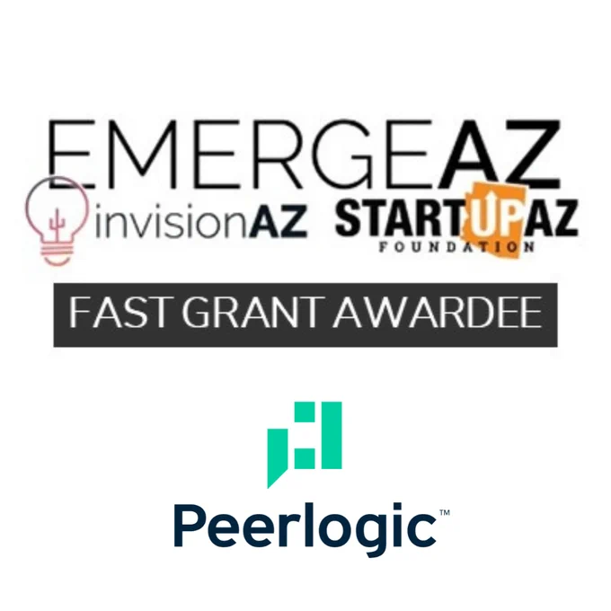 EmergeAZ fast grant logos of invisionAZ, StartupAZ and fast grant awardee Peerlogic