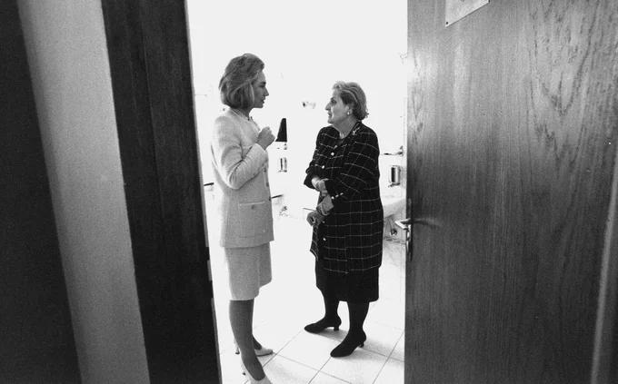 Photo by Barb Kinney: Hillary Clinton and Madeleine Albright standing together