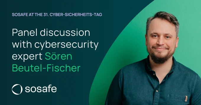 Our IT Expert Sören-Beutel-Fischer next to a text that says: "Panel discussion with cybersecurtiy expert Sören Beutel-Fischer".