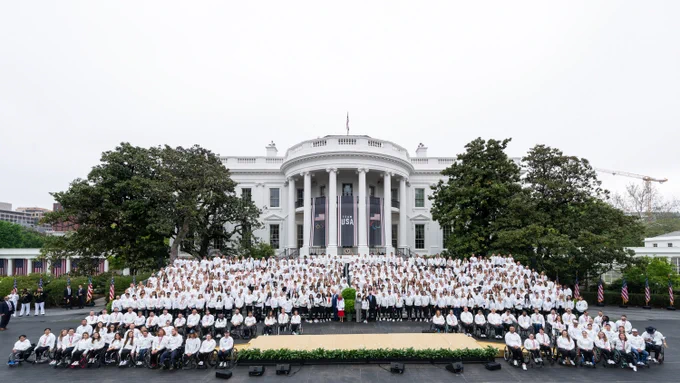 Athletes from the 2020 and 2022 Olympic & Paralympic Games gather at the White House for a celebration.