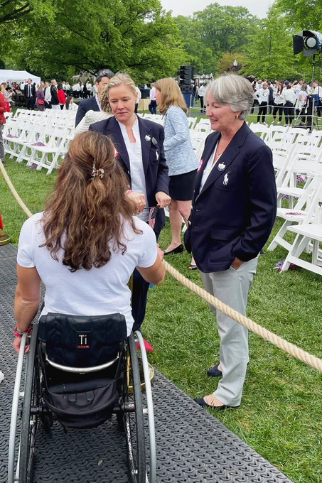 USOPC CEO Sarah Hirshland and USOPC Board Chair Susanne Lyons speak with six-time Paralympian Tatyana McFadden at the White House celebration. 