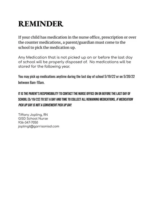 Medication Pick-up Reminder