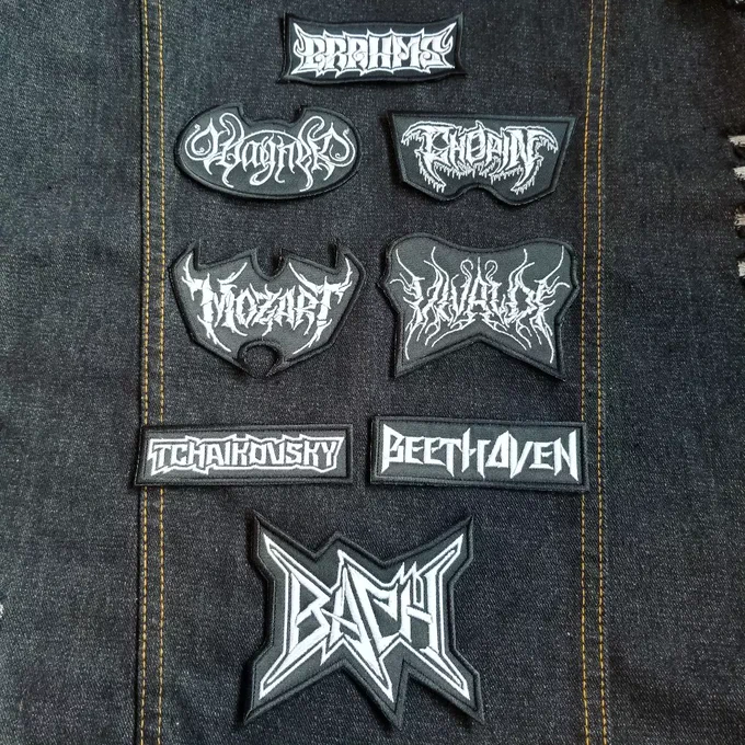 Heavy Metal style embroidered patches for classical composers.