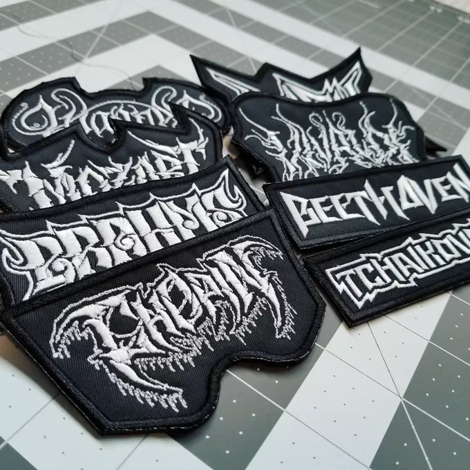 Heavy Metal style embroidered patches for classical composers.