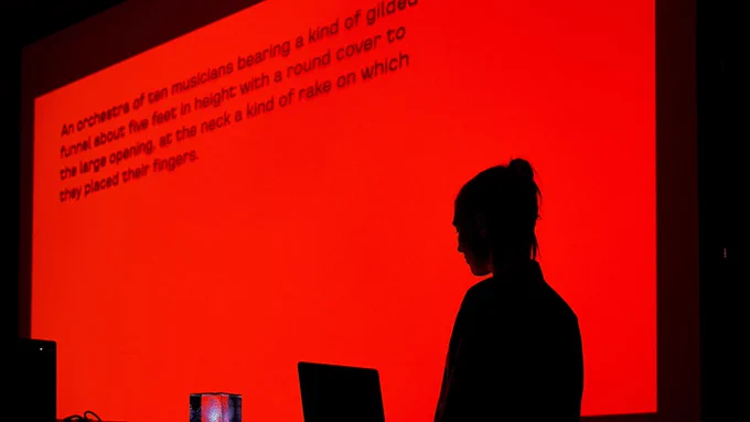 Photo of an artist's shadow against a red background