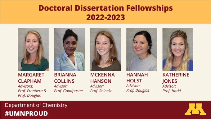 Department of Chemistry Doctoral Dissertation Fellowship recipients