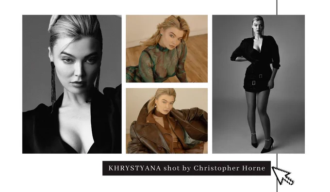 New York Blonde curve model Khrystyana Kazakova in black suit and mesh green dress for London plus size modelling agency BRIDGE

