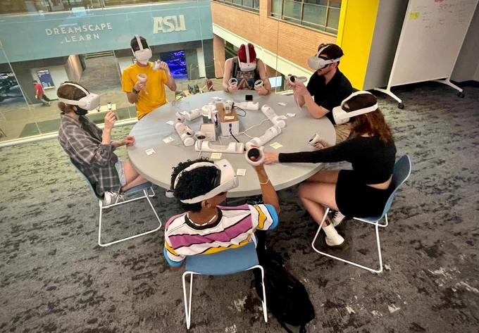 Students showcase their technology innovations during the end-of-semester showcase at the Creativity Commons