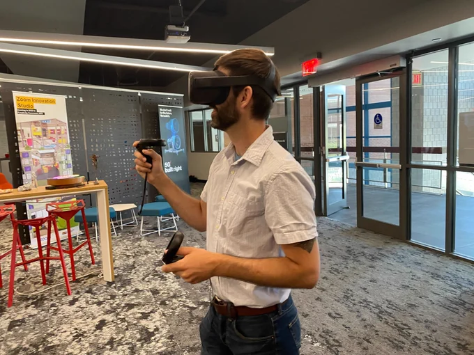 Students showcase their technology innovations during the end-of-semester showcase at the Creativity Commons