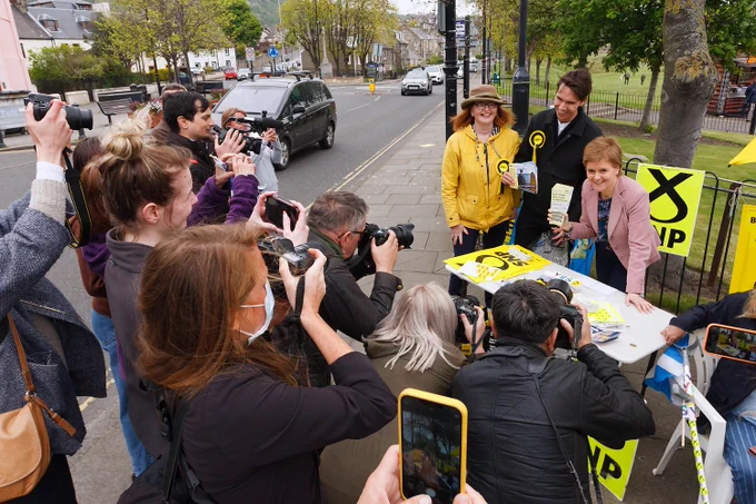 First Minister Nicola Sturgeon being photographed with local council candidates