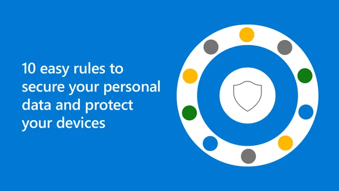 Text reads "10 easy rules to secure your personal data and protect your devices."
