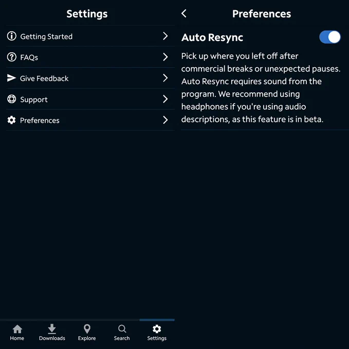 Screenshots of Spectrum Access to set up Auto Resync