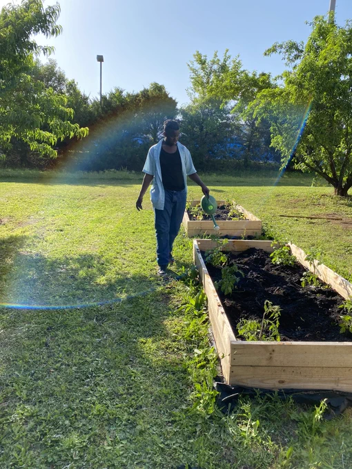 Club member caring for the community garden 