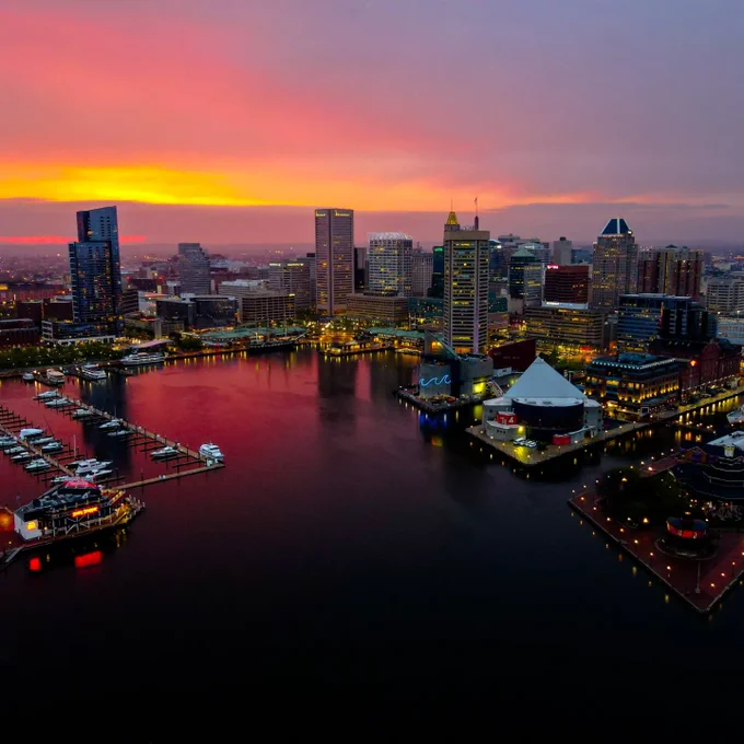 Baltimore Inner Harbor sunset pulling out all the stops on day one. 
