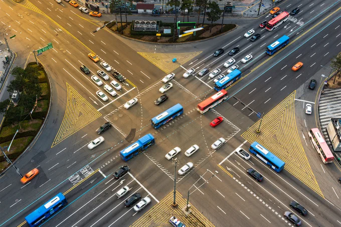 A drawing of a huge eight-lane intersection.