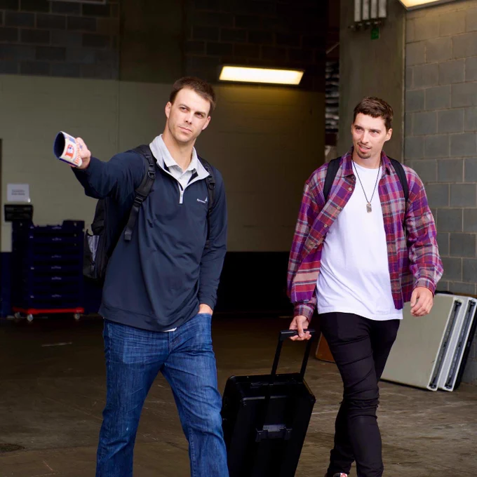 Photo of Taylor Rogers and Blake Snell leaving Truist Stadium following the Padres 7-3 win over the Atlanta Braves.
