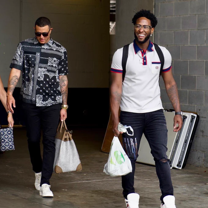 Photo of Manny Machado and Jurickson Profar leaving Truist Stadium following the Padres 7-3 win over the Atlanta Braves.