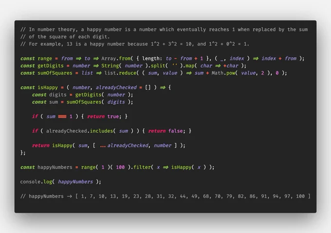 A screenshot of the implementation of the happy number check