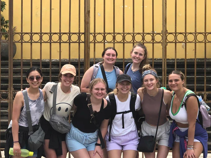 Eight Husker students pose for a group photo in Costa Rica