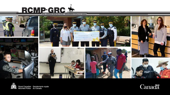Collage of RCMP employees in a variety of work settings.