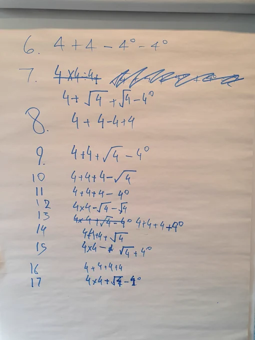 Working out how to get to each number with a sum only using 4 4s