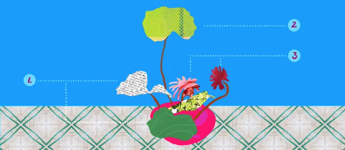 An abstract illustration by Bettina Reinemann to convey the concept of UX portfolios and how they could be reviewed. 