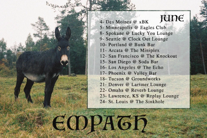 4- Des Moines @ xBK
5- Minneapolis @ Eagles Club
8- Spokane @ Lucky You Lounge
9- Seattle @ Clock Out Lounge
10- Portland @ Bunk Bar
11- Arcata @ The Miniplex
12- San Francisco @ The Knockout
15- San Diego @ Soda Bar
16- Los Angeles @ The Echo
17- Phoenix @ Valley Bar
18- Tucson @ Groundworks
21- Denver @ Larimer Lounge
22- Omaha @ Reverb Lounge
23- Lawrence, KS @ Replay Lounge
24- St. Louis @ The Sinkhole