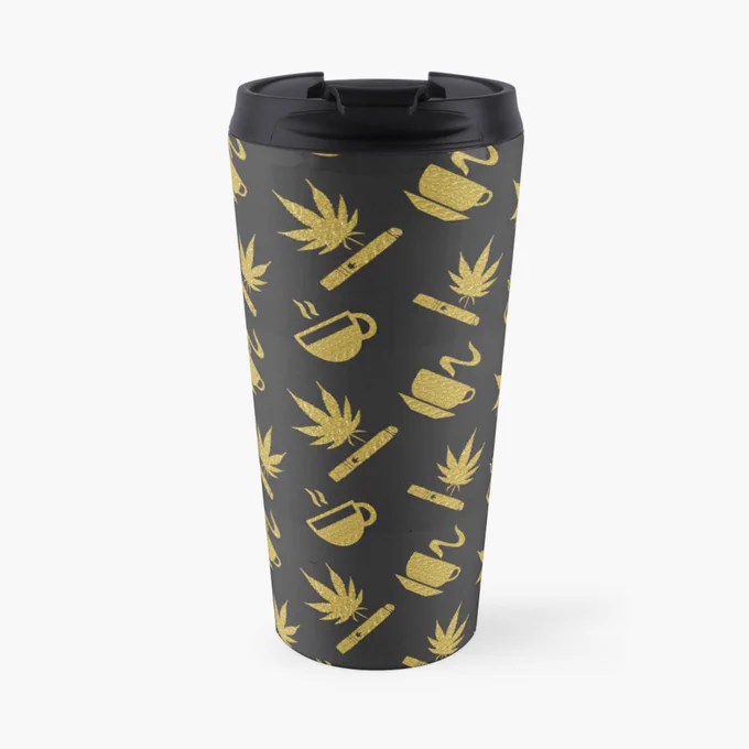 Tarzipan 420 Lover - Coffee And Smoke Gold Stripes With Dark Grey Background. Tarzipan Lover. Dark Grey BG Travel Mug

Your personal mobile caffeination and art delivery unit
Insulated stainless steel with removable polycarbonate lid
Holds 15 oz. (443 ml)
Base fits in most standard car cup holders (diameter 2.5" / 6.35 cm)
Top rack dishwasher-safe
Wraparound design printed for you when you order
