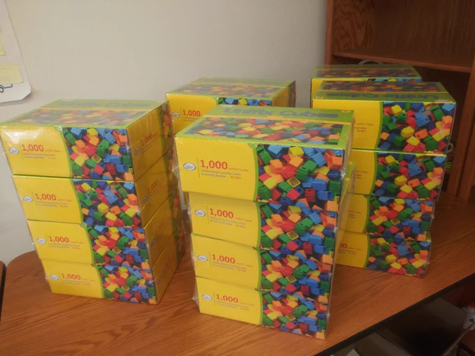 Boxes of 1000 math unifix cubes.