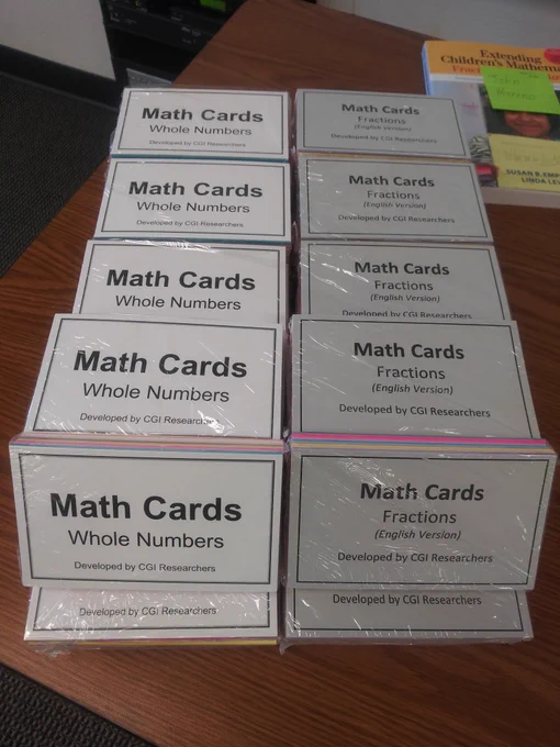 Cognitively Guided Instruction story problem cards, whole numbers and fractions