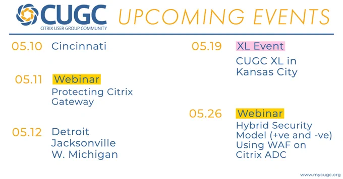 CUGC Events - May 9-13, 2022